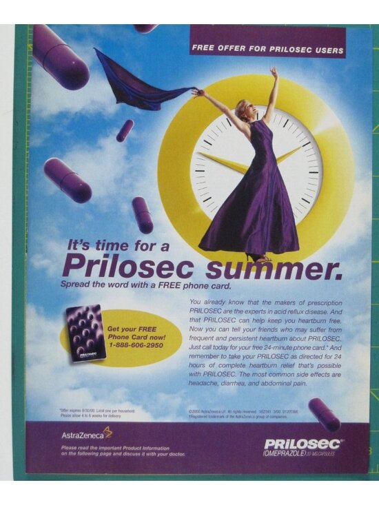 Print Ad Prilosec Summer Free Phone Card Purple Clock Healthcare Treatment 2000